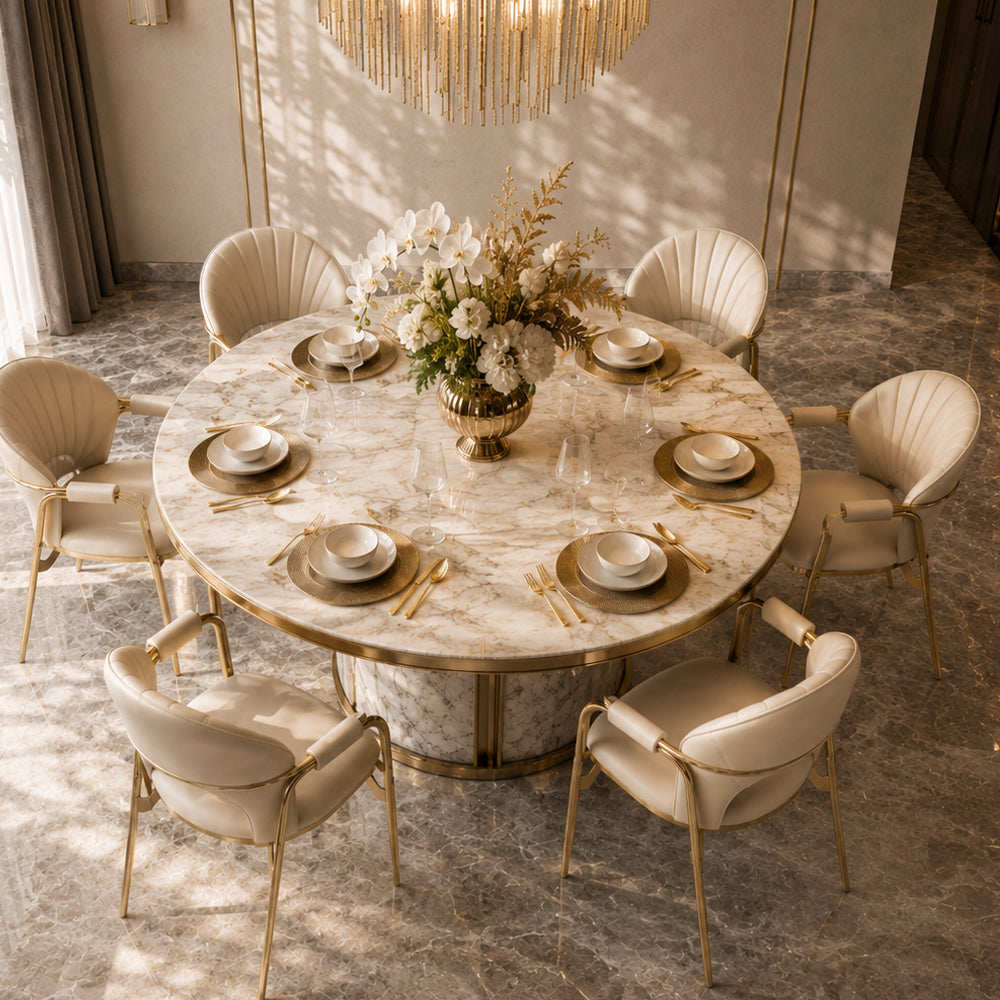 Modern Upholstered Dining Chair Set of 2 with Gold Stainless Steel Frame and Curved Backrest