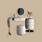 Load image into Gallery viewer, 47.2'' Modern Luxury Vanity Desk with Round Mirror Cream Finish Makeup Table with Storage Drawers and Gold Base with Stool
