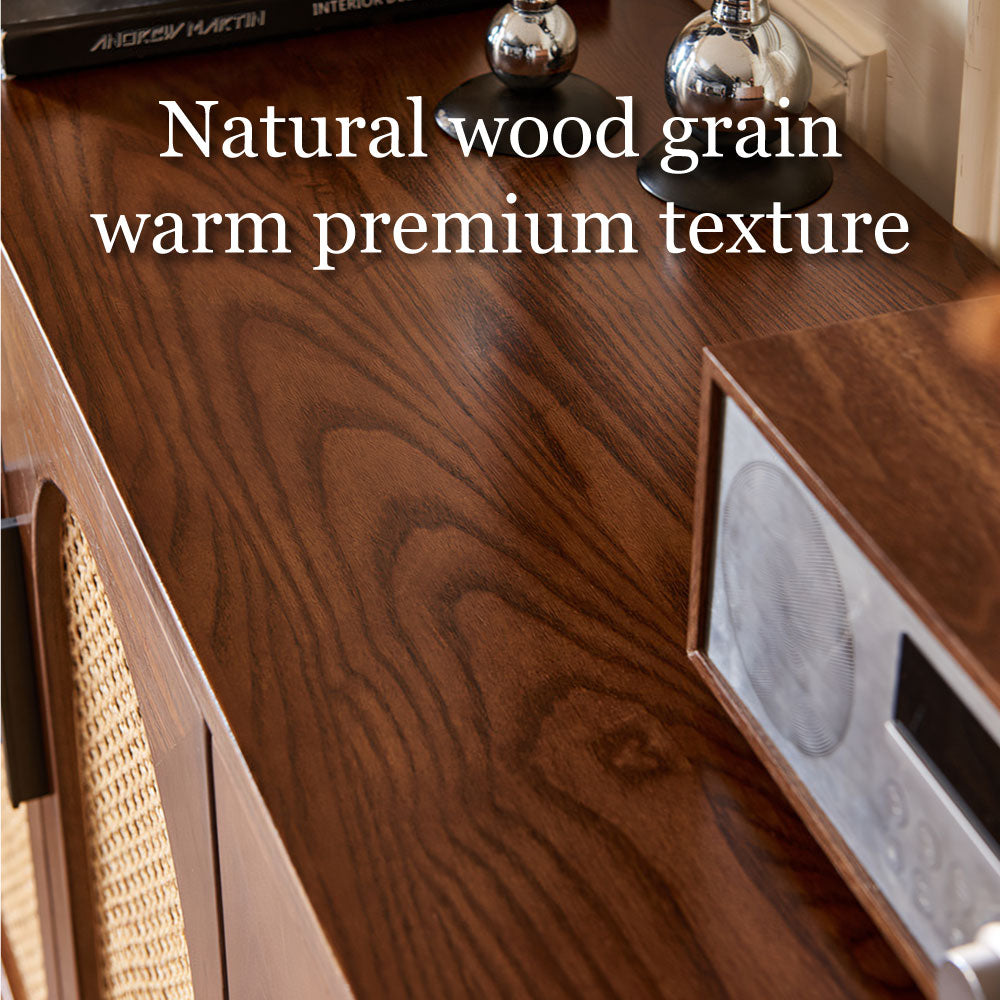 59'' Mid-Century Modern Rattan Door Sideboard Cabinet Solid Wood Buffet Storage Console for Dining Room & Living Room