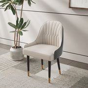 2PCS Dining Chair Modern PU Leather Upholstery Ergonomic Backrest with Gold-Tipped Legs