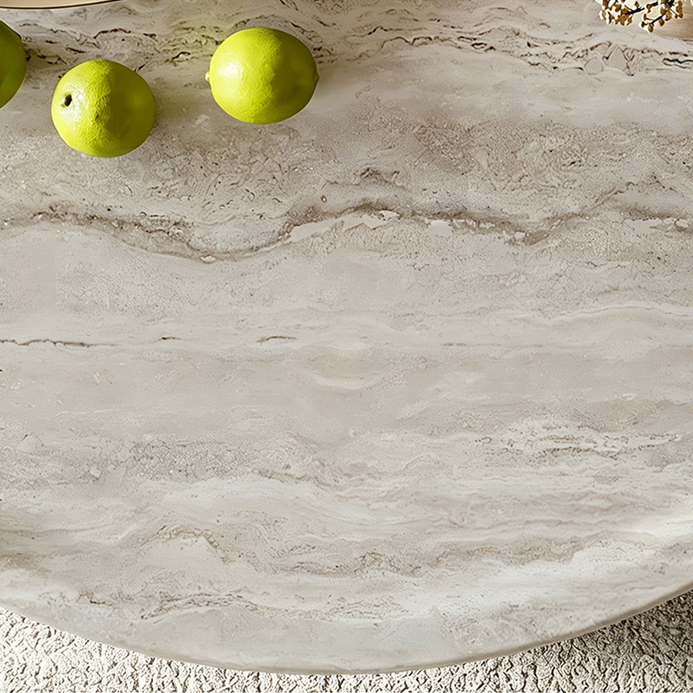 Modern Faux Travertine Round Coffee Table Set Minimalist Stone Texture Nesting Accent Tables