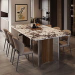 Load image into Gallery viewer, Contemporary Gloss Marble Grain Dining Table with Dual Material Legs
