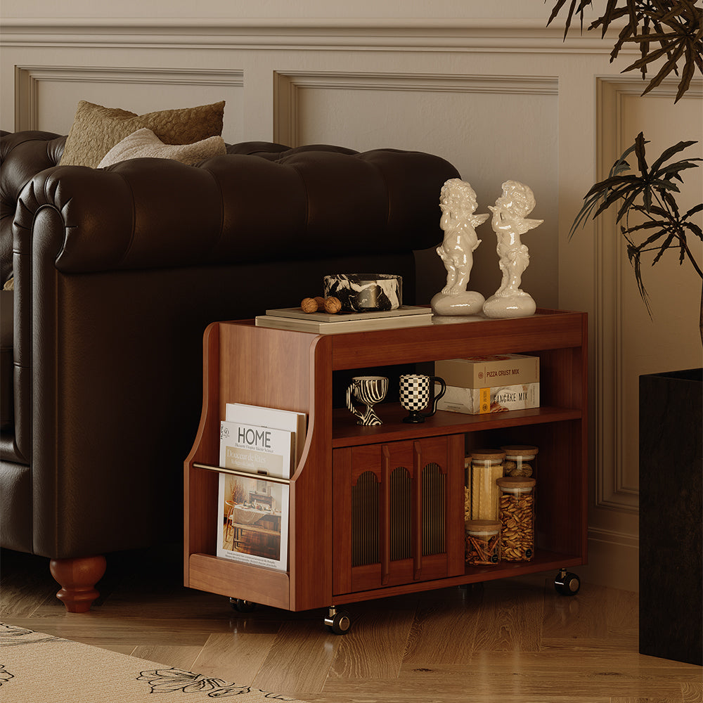 26.48" Mid-Century Sideboard Side Table Adjustable Shelf Arched Door Design Vintage Style