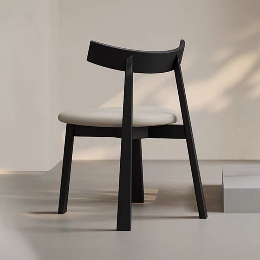 Modern Minimalist Dining Chair Solid Wood Frame with Curved Backrest & Soft Faux Leather Seat