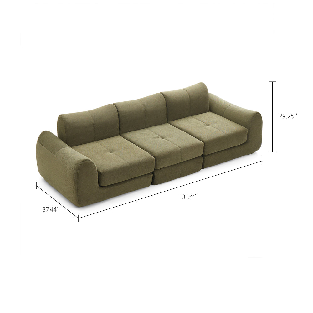 101''Convertible Sofa Bed Three Seater Olive Green Upholstered Tufted Cushion Modern Curved Arm Modular Design