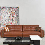 Load image into Gallery viewer, Modern Genuine Leather Sofa Warm Brown Upholstered Couch Three Seater Living Room Sofa with Wide Seat and Clean Lines
