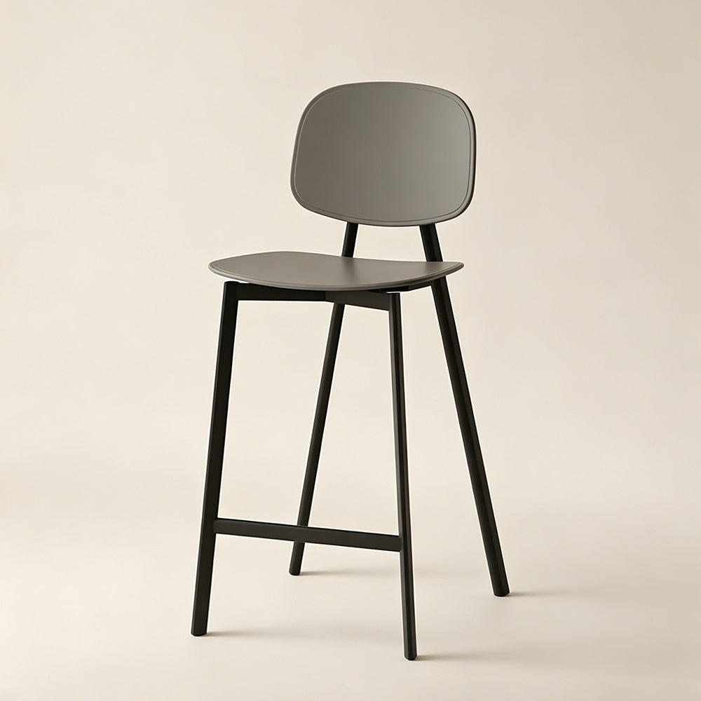 Modern Minimalist Bar Stool Black Metal Counter Chair with White Curved Backrest 1 Piece