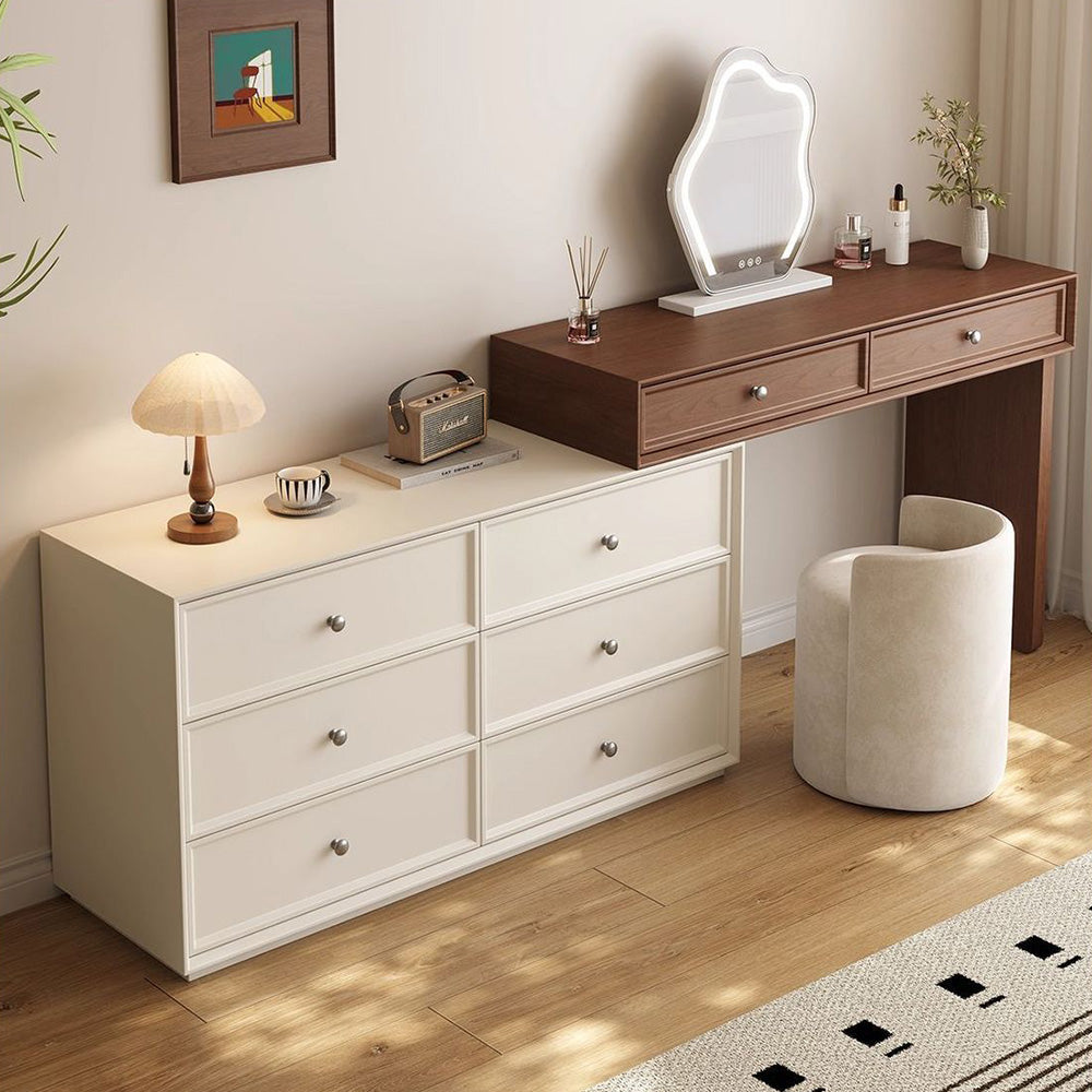 Solid Wood Vanity Desk with Side Cabinet and Upholstered Stool