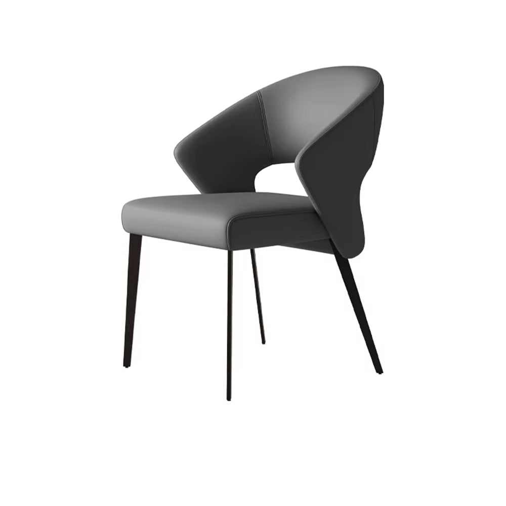 2PCS Modern Curved Upholstered Dining Chair Leather Accent Armchair with Black Metal Legs