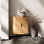 Load image into Gallery viewer, 31.2&quot; Storage Cabinet Curved Fluted Doors with Open Shelves and Metal Legs
