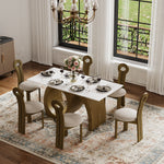 Load image into Gallery viewer, Modern Sculptural Dining Table with Marble-Effect Top &amp; Artistic Wooden Base
