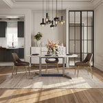 Load image into Gallery viewer, Modern Rectangular Dining Table with Rounded Corners and Marble-Look Top
