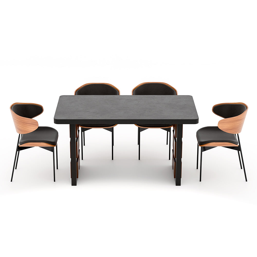54.6″/62.4″ Dining Table Solid Wood Artistic Geometric Base Two-Tone Contrast