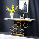 Load image into Gallery viewer, Elegant Honeycomb Base Console Table Contemporary Design with Luxurious Gold Accents
