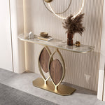 Load image into Gallery viewer, Modern Sintered Stone Entryway Console Table with Gold Metal Artistic Base
