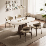 Load image into Gallery viewer, Oval Dining Table Solid Wood Walnut Veneer Base Scratch Resistant Sintered Stone Top Modern Stylish Design
