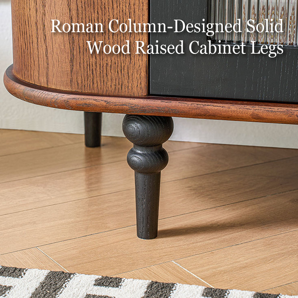 62.9'' Sideboard Buffet Cabinet Retro Modern Design Textured Glass Doors Ample Storage Space