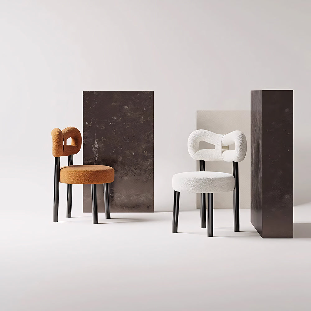 Modern Bouclé Dining Chair with Sculptural Open Backrest 1 Piece