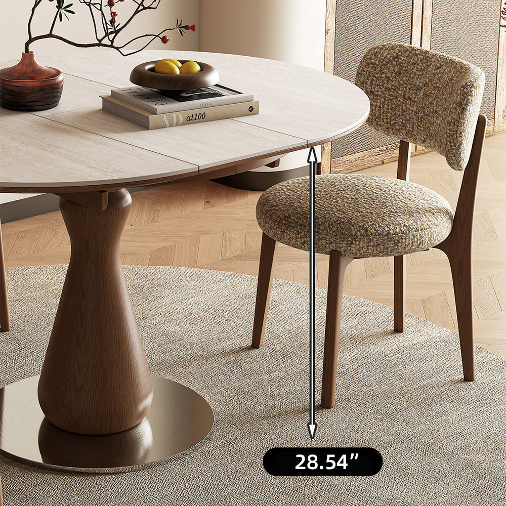 Modern Extendable Round Dining Table with Sintered Stone Top & Sculptural Pedestal Base