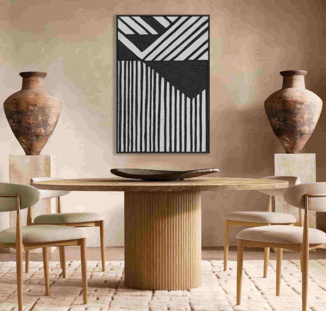 Handmade Textured Wall Art – Black & White Geometric Relief Painting