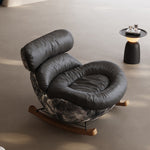 Load image into Gallery viewer, Modern Rocking Lounge Chair with Leather Cushion and Walnut Rocker Base
