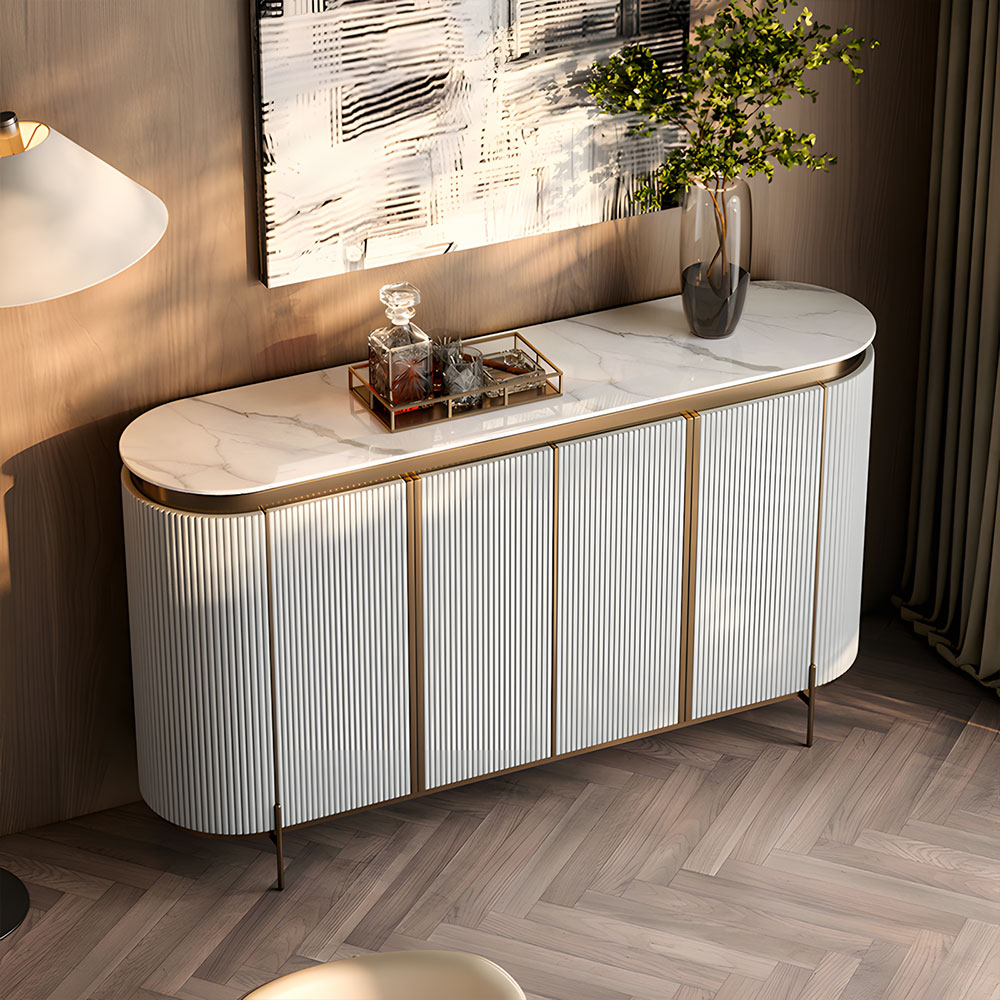 58.5" Elegant and Modern White and Gold Sideboard Cabinet with Ample Storage