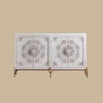Load image into Gallery viewer, 61'' Boho Mandala Carved Sideboard Cabinet White Washed Wooden Buffet Storage with Metal Base Decorative Accent Console
