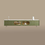 Load image into Gallery viewer, 70.87" Modern Green TV Stand with Gold-Ribbed Glass Doors &amp; Storage Drawers

