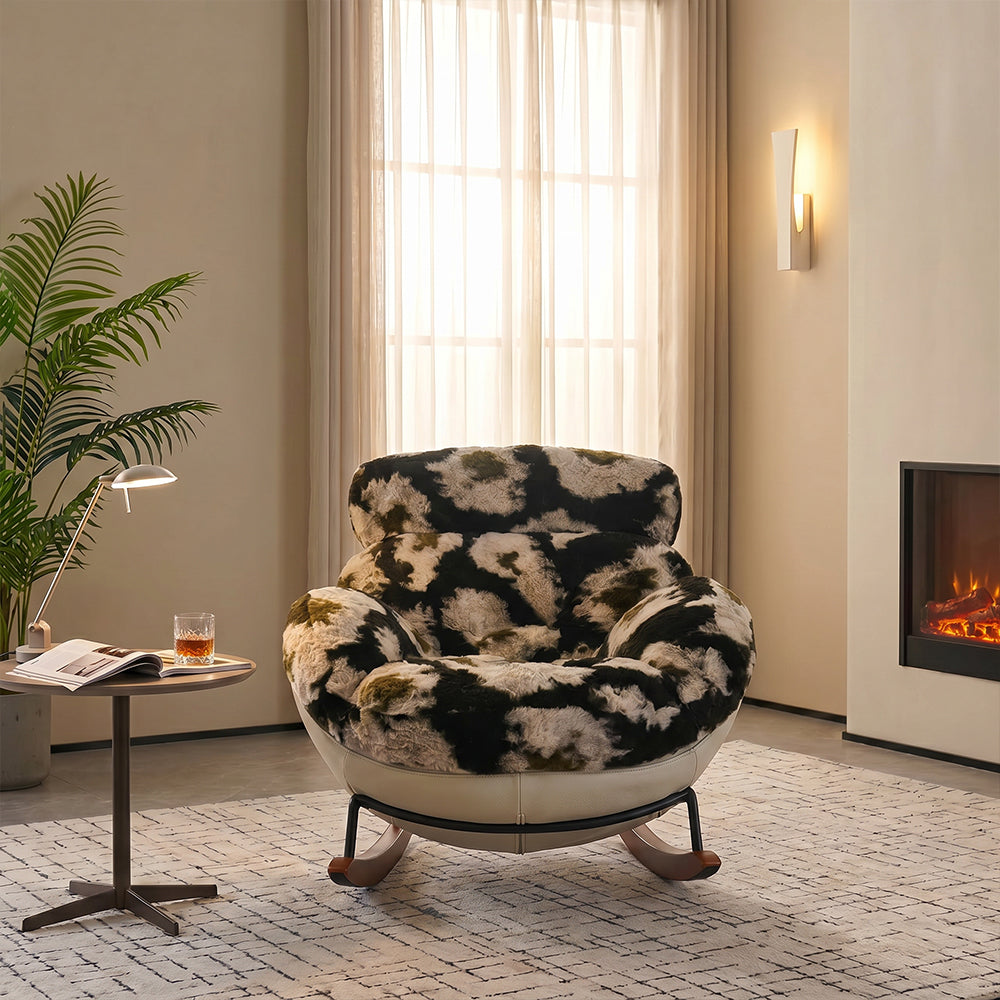 Cozy Faux Fur Rocking Chair with Wooden Base