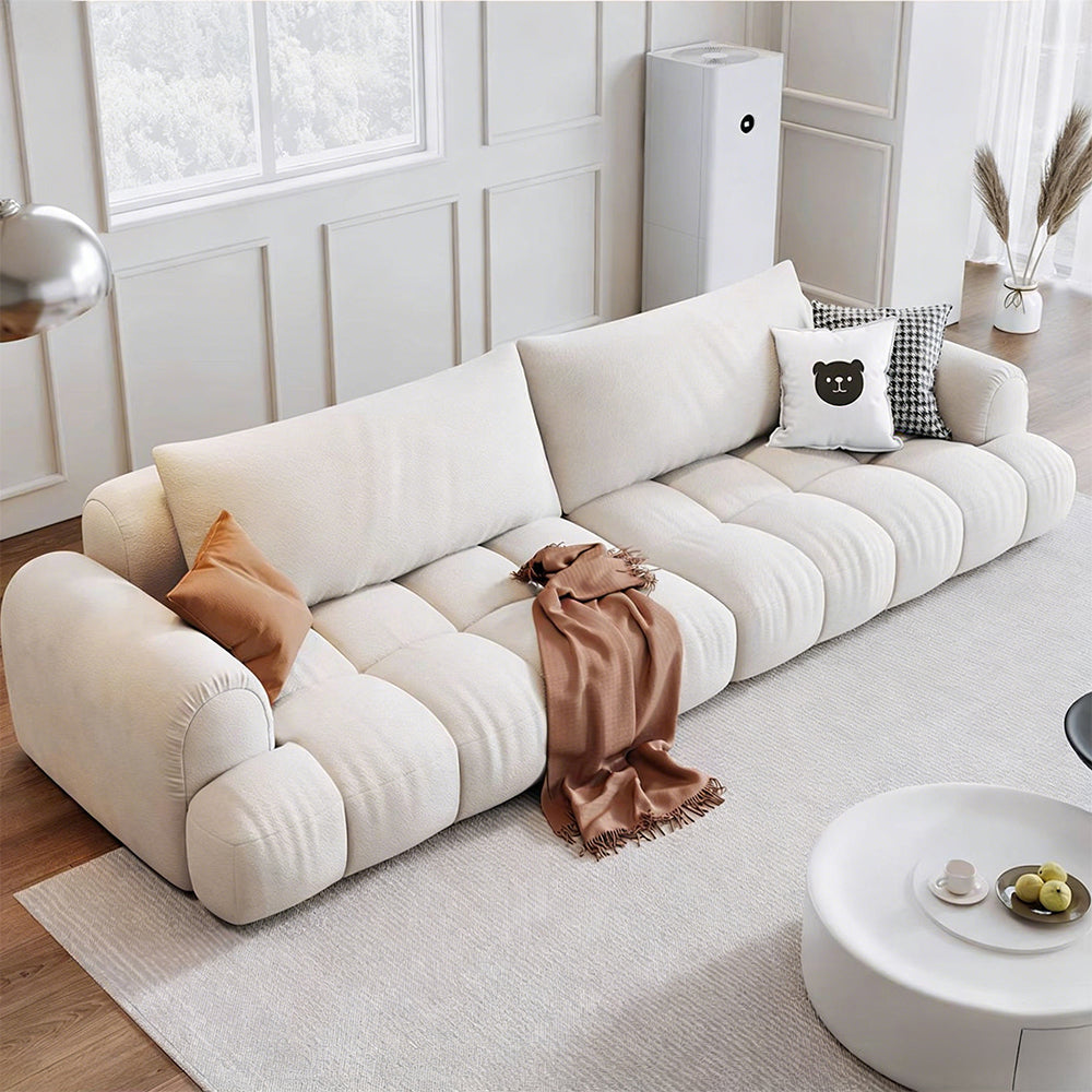 Modern Channel-Tufted Snow Velvet Sofa with Latex Cushioning