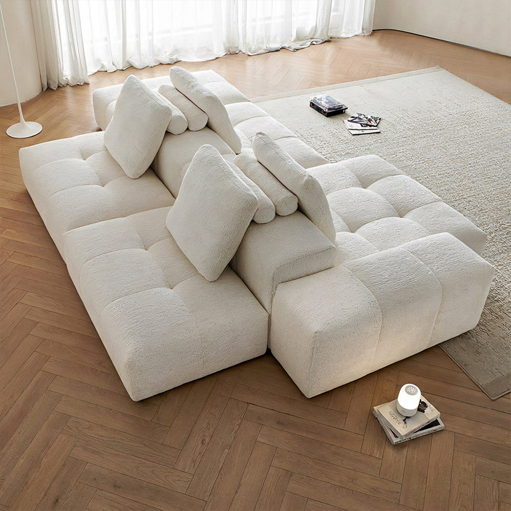 Modern Modular Cloud Sofa with Removable Washable Covers Cream Textured Upholstery Deep Seat Lounge Couch