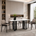 Load image into Gallery viewer, Modern Rectangular Dining Table with Marble-Look Top and Black Metal Base
