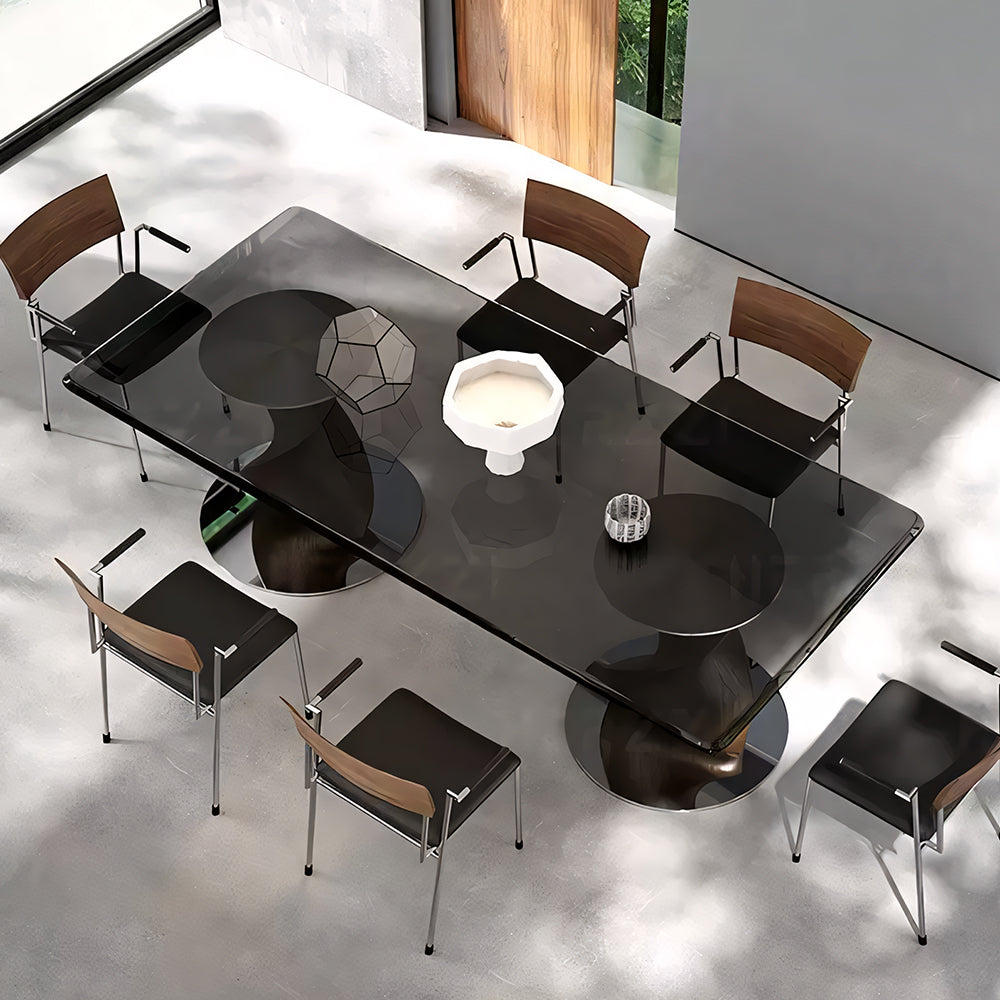 70.8" Modern Square Dining Table with Tempered Glass Top Wooden Creative Base and Sleek Surface for 6 to 8 People