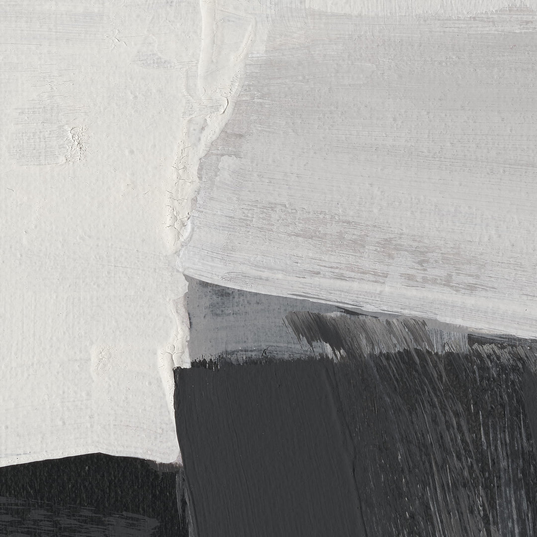 Original handmade abstract painting in black, white, grey, and beige tones, minimalist geometry adding serene artistry to any space.