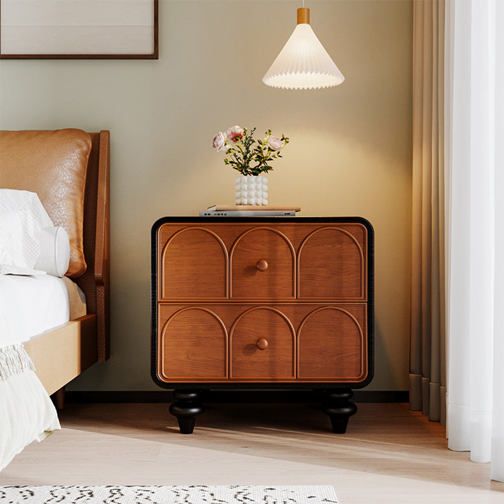 Vintage Arched Wood Nightstand With Turned Legs for Bedroom