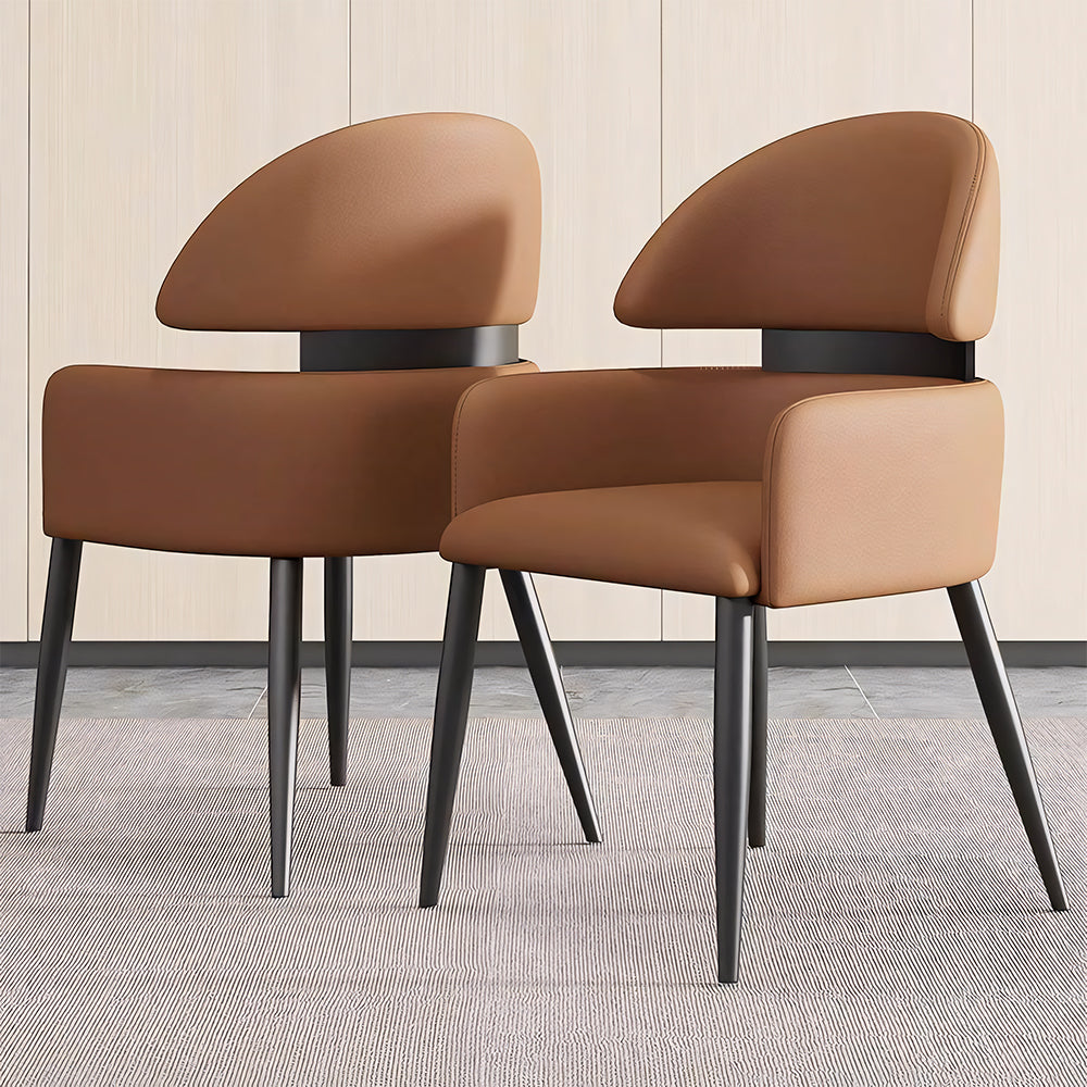 Set of 2 Modern Faux Leather Dining Chair with Curved Backrest Upholstered Seat Carbon Steel Legs Minimalist Dining Room Chair