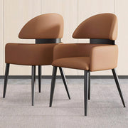 Set of 2 Modern Faux Leather Dining Chair with Curved Backrest Upholstered Seat Carbon Steel Legs Minimalist Dining Room Chair
