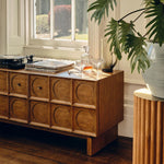 Load image into Gallery viewer, 62.99" Rustic Media Console with Circular Textured Doors and Concealed Storage and Cable Cutouts
