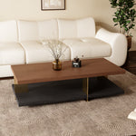 Load image into Gallery viewer, 35.1″ Square Coffee Table with Dual-Tone Wood and Stone Base Modern Minimalist Design with Gold Metal Accents
