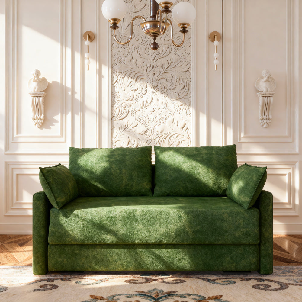 65.5" Sofa Convertible Sofa Bed Wrinkle-resistant Linen Lightweight Loveseat Wooden Armrest