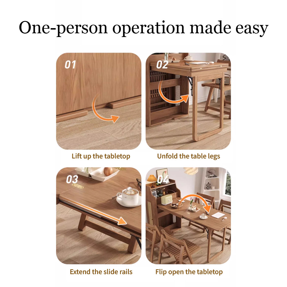 69'' Rattan Dining Cabinet Table Set Foldable Storage Multi-Chair Design Solid Wood Finish