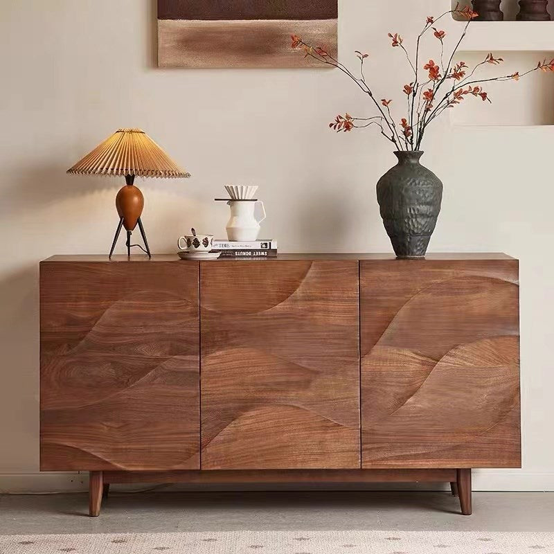 Modern Sideboard Solid Wood 3-Door Cabinet Adjustable Shelves