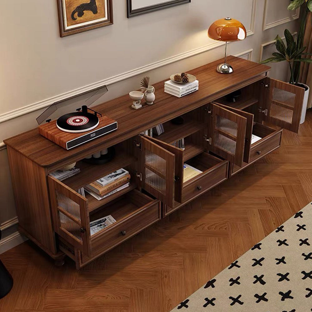 Classic Walnut Living Room Furniture Set TV Cabinet & Coffee Table with Elegant Vintage Detailing