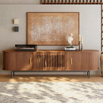 Load image into Gallery viewer, 70.2&#39;&#39; Walnut Curved TV Stand Vertical Textured Design with Metal Handles
