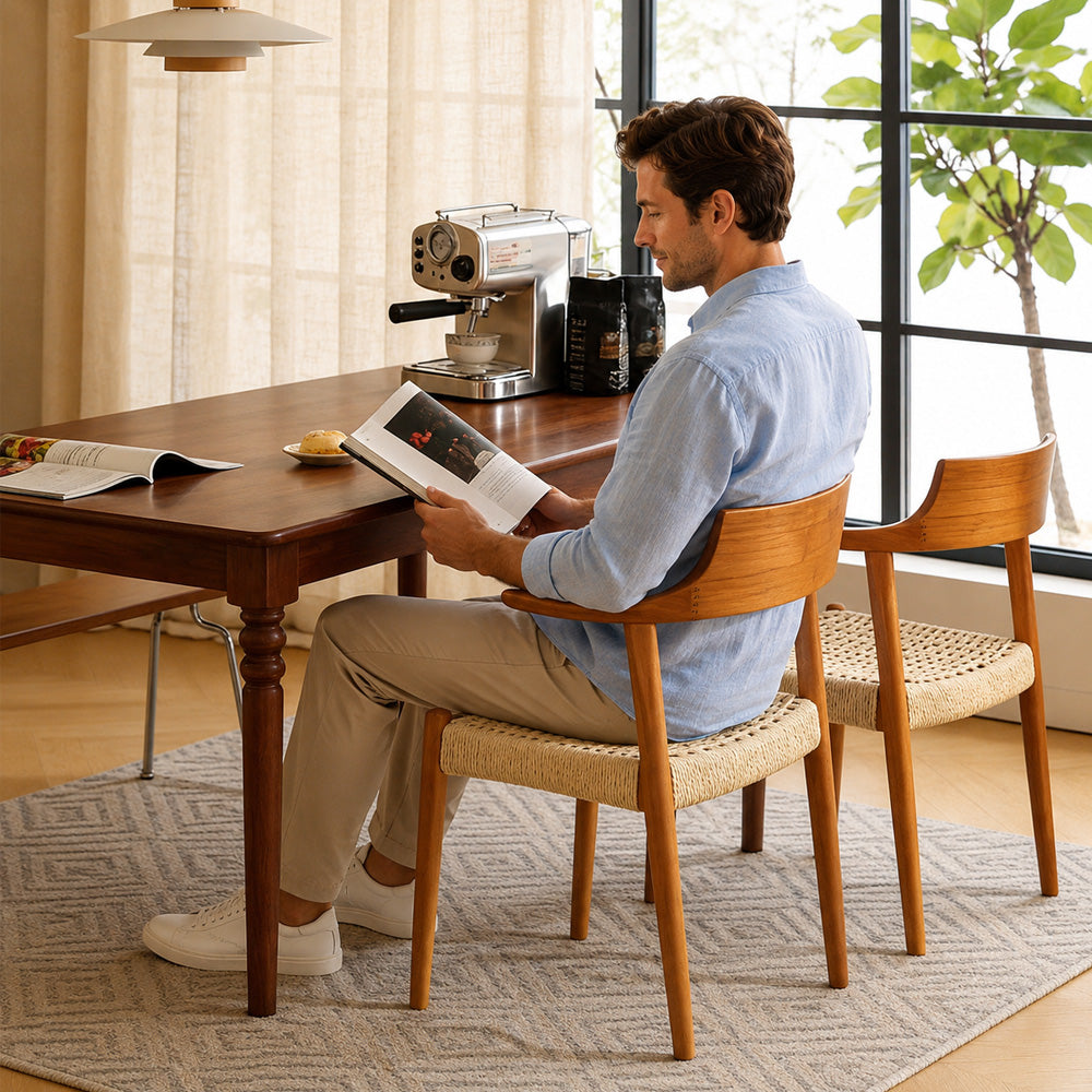 Modern Solid Wood Dining Chair with Handwoven Paper Rope Seat and Sculptural Armrests 1 Piece
