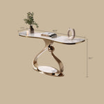Load image into Gallery viewer, Modern Sintered Stone Entryway Console Table with Gold Sculptural Metal Base
