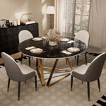 Load image into Gallery viewer, Round Marble Dining Table Modern Gold Metal Base with Lazy Susan
