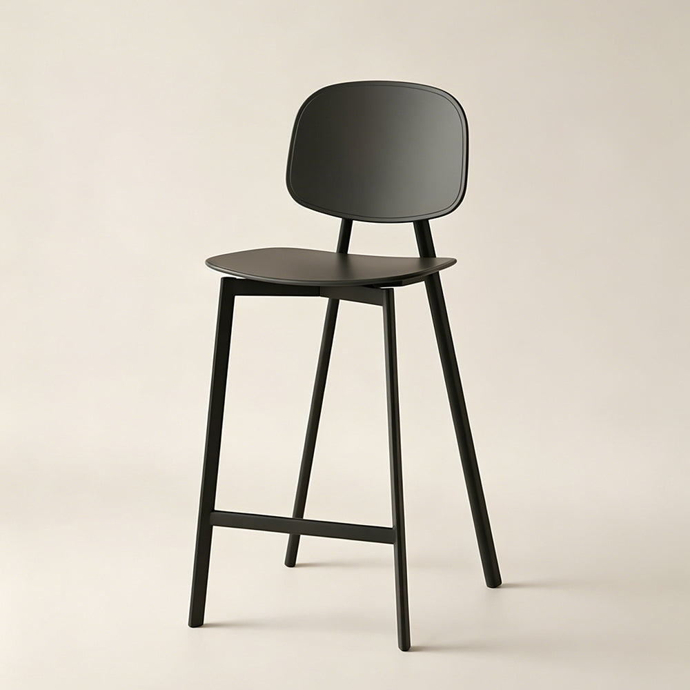 Modern Minimalist Bar Stool Black Metal Counter Chair with White Curved Backrest 1 Piece