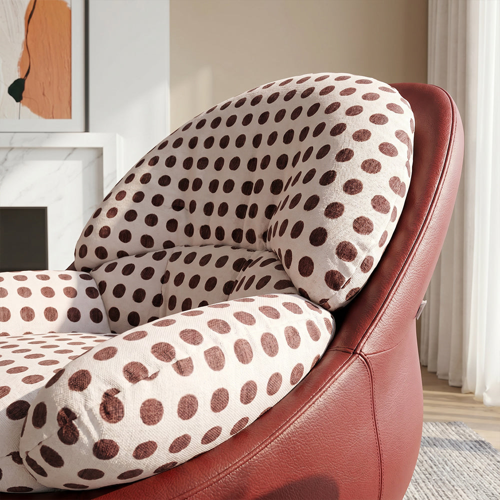 Modern Polka Dot Lounge Chair with Rounded Cushion & Wood Legs