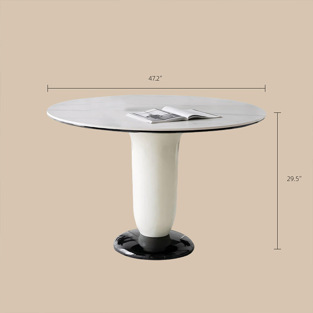 47.2" Modern Round Dining Table White Stone Top and Fiberglass Base